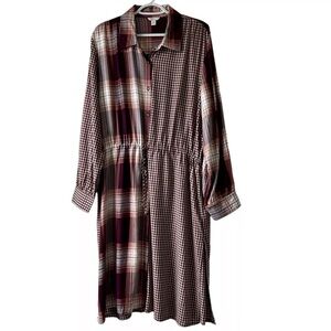 Cato Mixed Plaid Gingham Shirt Dress